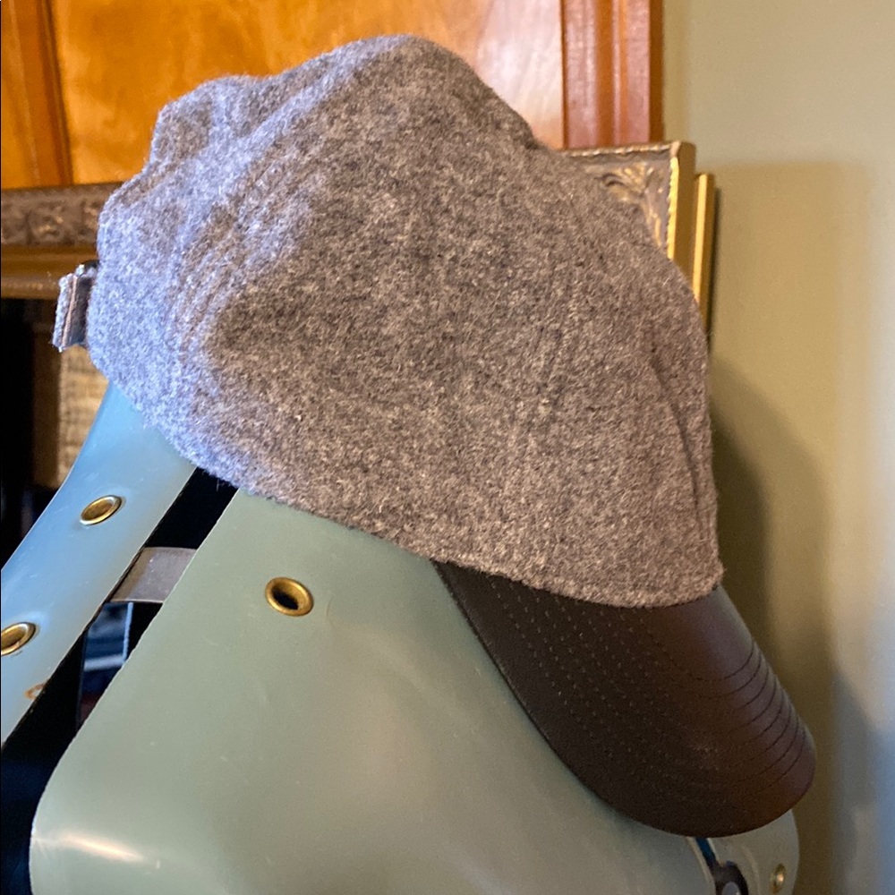 J.Crew gray wool and black leather brim baseball Cap